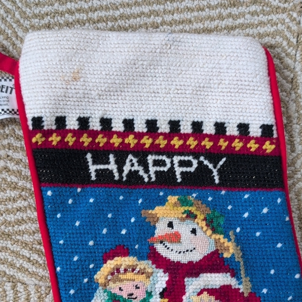 Mary Engelbreit Vintage Santa Snowman Needlepoint Velvet Holiday Stockings - Picture 6 of 11